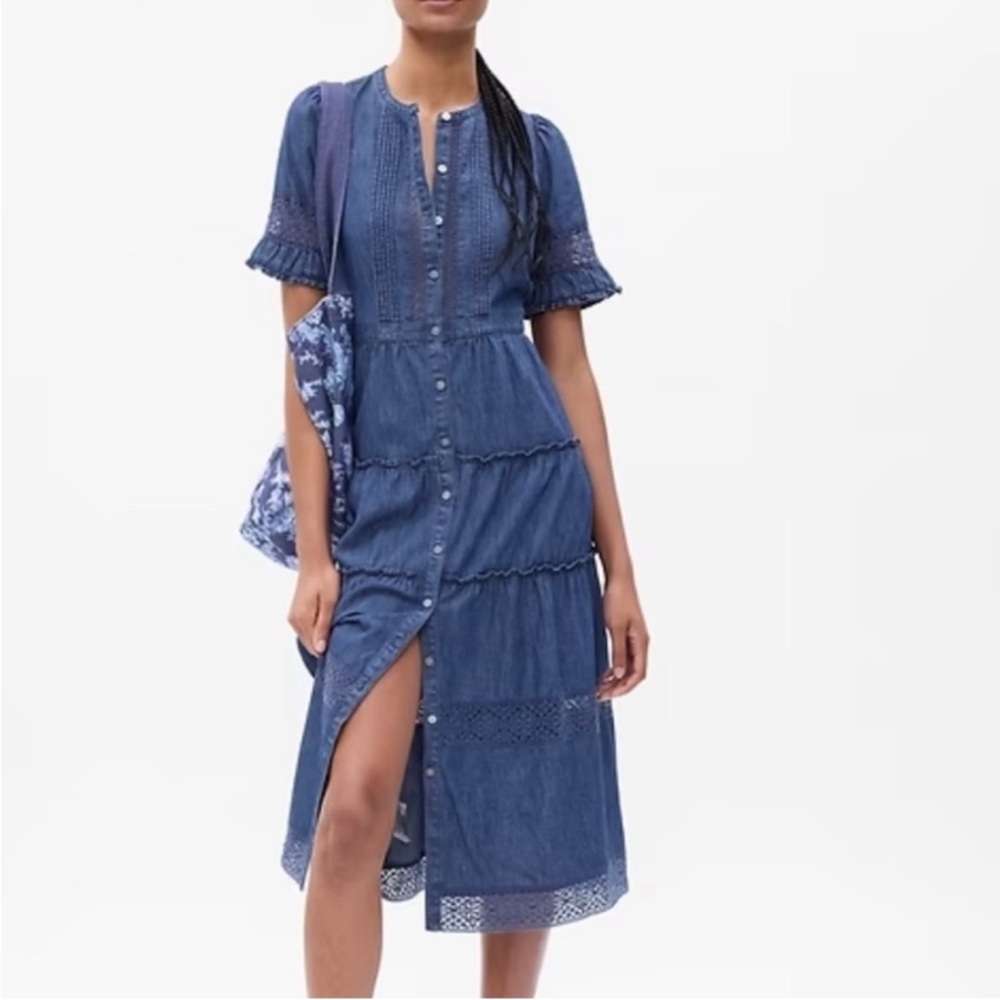 LoveShackFancy Denim Blue Tiered Midi Dress